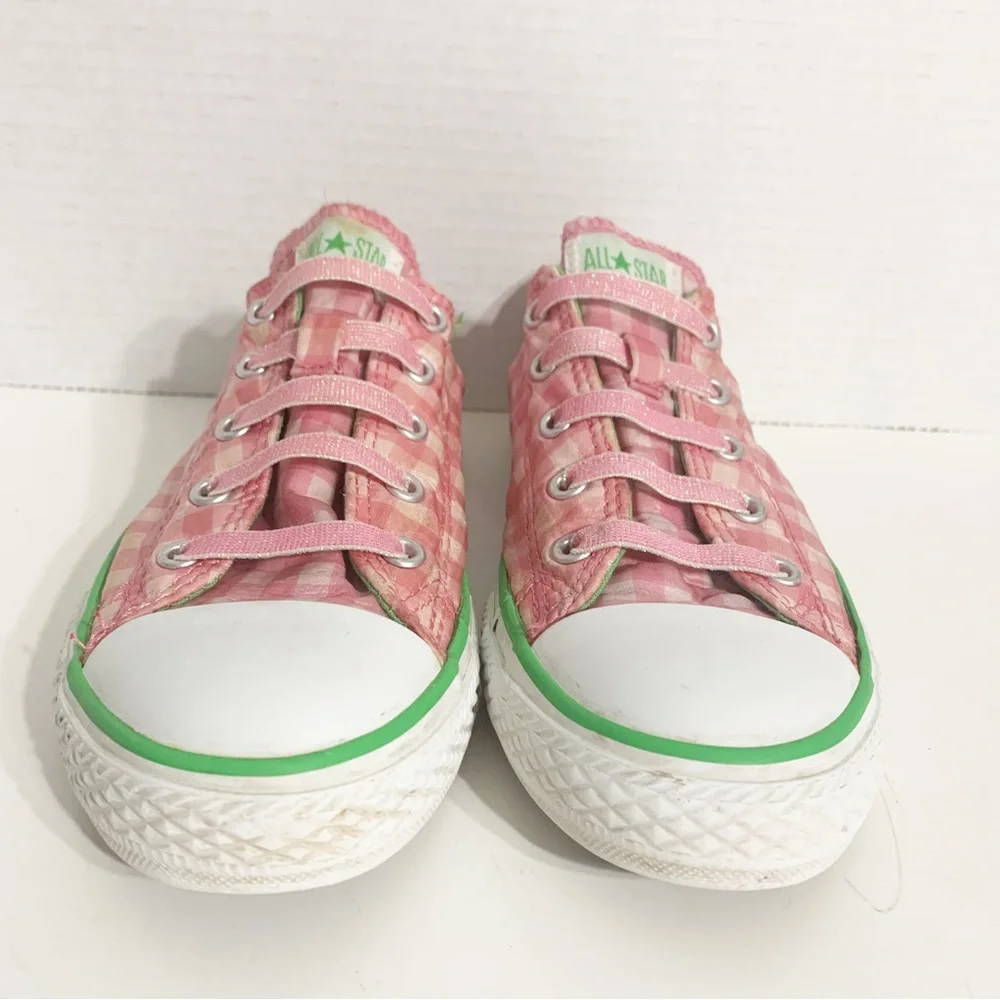Converse All Star Low Profile Pink & Green Plaid Lace Up Textile Sneakers 🩷💚